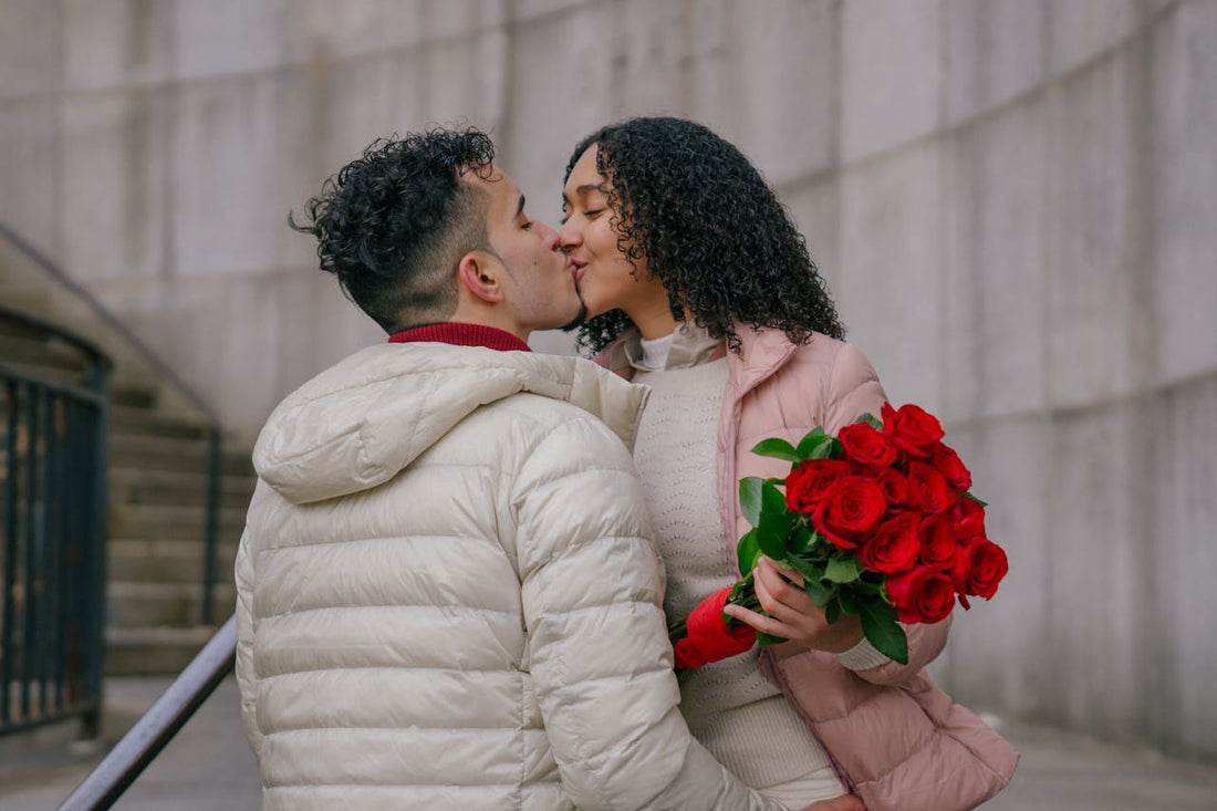 Couple share a kiss