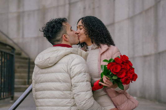 Couple share a kiss